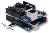 Velleman Ethernet Shield mounted on Arduino UNO
